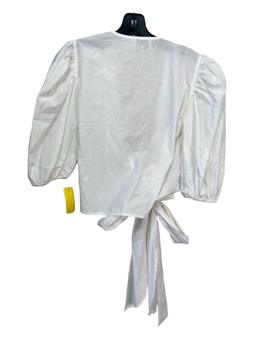 Ganni Size 34 White Cotton Wrap 1/2 Puff Sleeve Gathered Shoulder Top White / 34