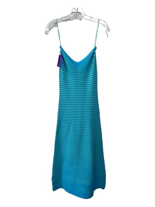 The Wolf Gang Size S Blue & Mint Viscose Blend Strapless Ribbed Midi Dress Blue & Mint / S