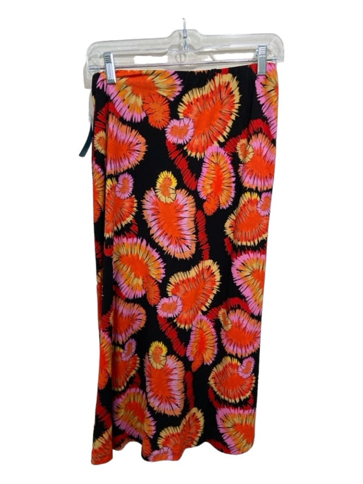 Farm Rio Size XS Black Orange Pink Viscose Blend Printed Elastic Waist Skirt Black Orange Pink / XS