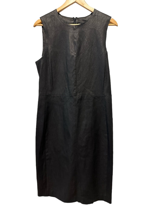 Vince Size 12 Black Leather Sleeveless Midi Dress Black / 12