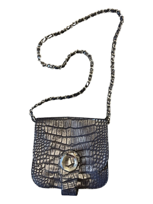 Stuart Weitzman Gray & Silver Leather Metallic Snake Embossed Chain Strap Bag Gray & Silver / S