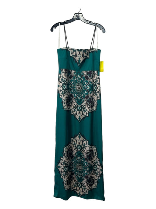 KLEID Size XS Green Black & White Polyester Satin Geometric Print Maxi Dress Green Black & White / XS