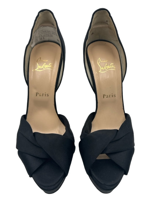 Christian Louboutin Shoe Size 39.5 Black Satin Twist Detail Open Toe Pumps Black / 39.5