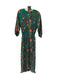 Diane Tres Size Est M Green & Multi Polyester Shoulder Pads V Neck Belted Dress Green & Multi / Est M