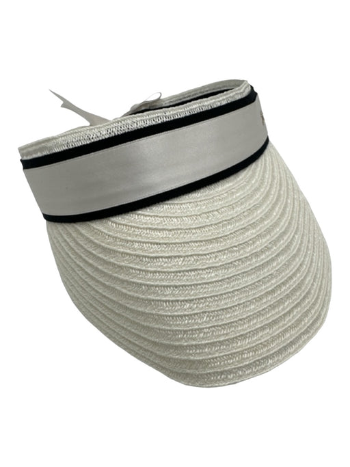 Chanel White Raffia Ribbon Logo Bow Visor Hat White / M