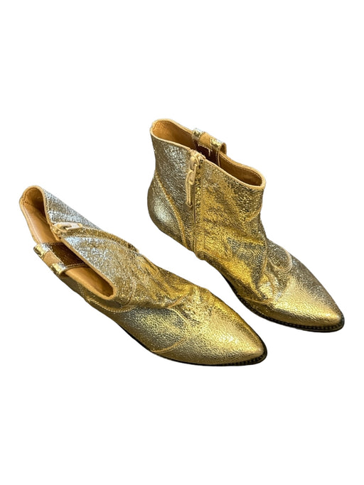 SpazioModa Shoe Size 39 Gold Leather Crackled Cowboy Boots Gold / 39