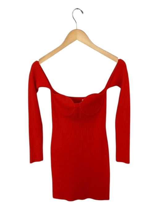 Helmut Lang Size S Orange Viscose Blend Off Shoulder Ribbed Underwire Dress Orange / S