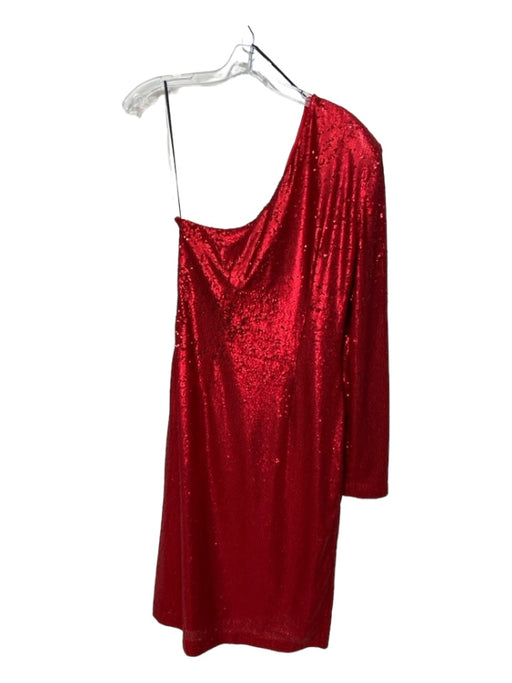 NBD Size L Red Polyester All Over Sequins One Shoulder Long Sleeve slit Dress Red / L