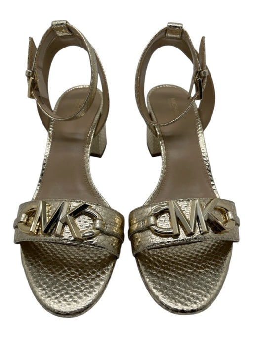 Michael Michael Kors Shoe Size 8 Gold Embossed Ankle Strap Logo GHW Sandals Gold / 8