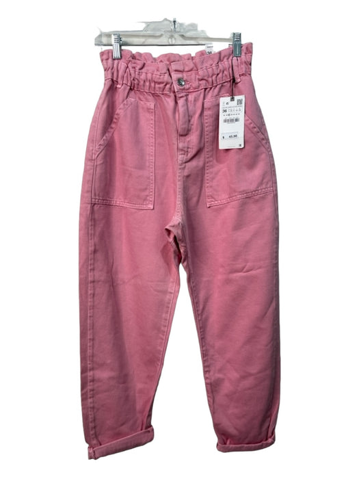 Zara Size 4 Pink Denim Paperbag Waist Carpenter Pocket Zip Front Pants Pink / 4