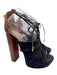 Aquazzura Shoe Size 38.5 Black & Brown Leather Peep Toe Block Heel Sandals Black & Brown / 38.5