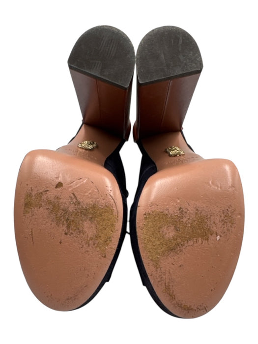 Aquazzura Shoe Size 38.5 Black & Brown Leather Peep Toe Block Heel Sandals Black & Brown / 38.5