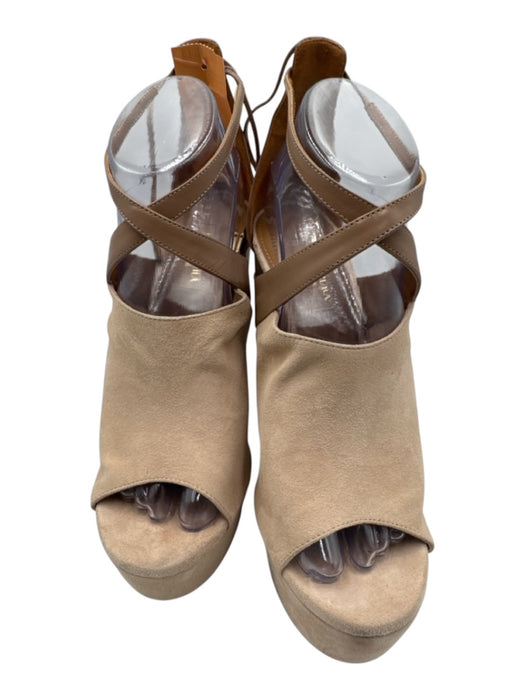 Aquazzura Shoe Size 38.5 Beige Leather Peep Toe Block Heel Platform Sandals Beige / 38.5
