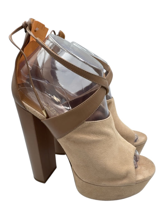 Aquazzura Shoe Size 38.5 Beige Leather Peep Toe Block Heel Platform Sandals Beige / 38.5