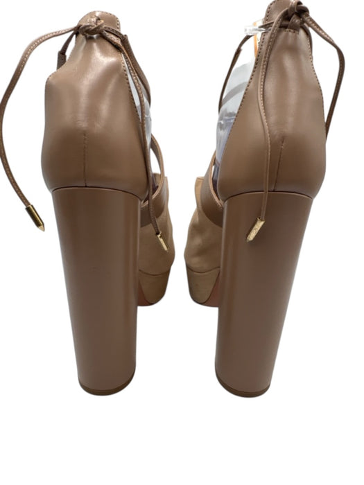 Aquazzura Shoe Size 38.5 Beige Leather Peep Toe Block Heel Platform Sandals Beige / 38.5