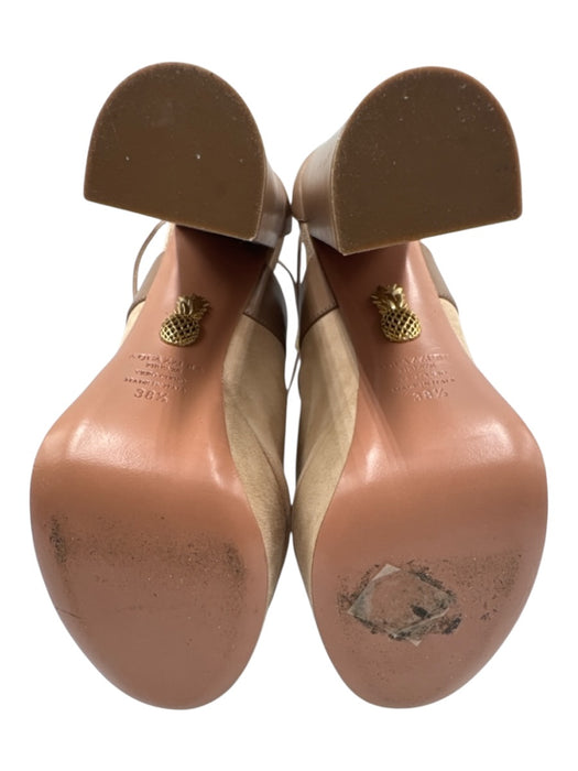 Aquazzura Shoe Size 38.5 Beige Leather Peep Toe Block Heel Platform Sandals Beige / 38.5