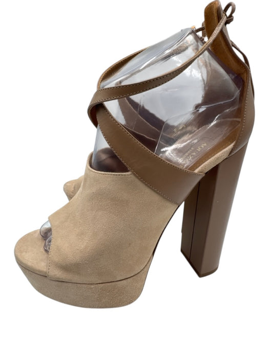 Aquazzura Shoe Size 38.5 Beige Leather Peep Toe Block Heel Platform Sandals Beige / 38.5