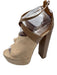 Aquazzura Shoe Size 38.5 Beige Leather Peep Toe Block Heel Platform Sandals Beige / 38.5