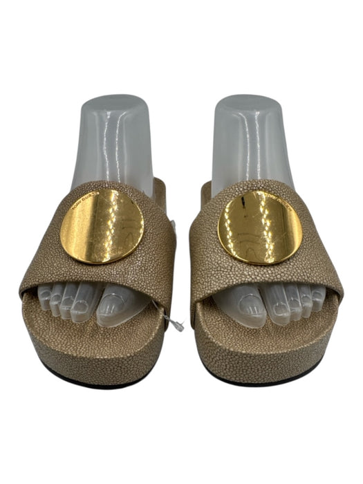 Tory Burch Shoe Size 8 Beige & Gold Leather open toe Platform Textured Sandals Beige & Gold / 8