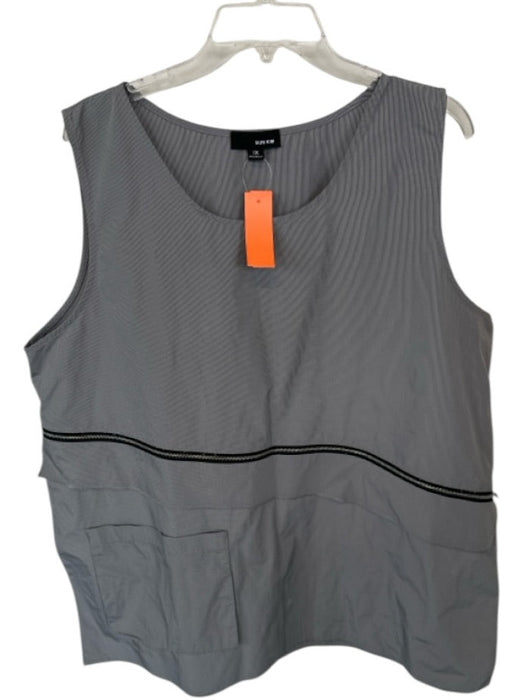Sun Kim Size 1X Grey & Black Polyester Zipper Stripes Pockets Top Grey & Black / 1X