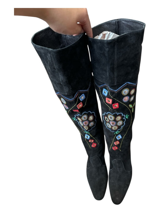 Claudia Ciuti Shoe Size 10 Black & Multi Suede Embroidered Heeled Boots Black & Multi / 10