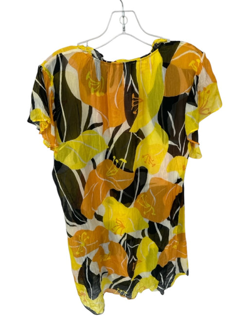 The Kooples Size 3/L Yellow & Black Viscose Short Sleeve Flowers Crinkle Dress Yellow & Black / 3/L