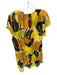 The Kooples Size 3/L Yellow & Black Viscose Short Sleeve Flowers Crinkle Dress Yellow & Black / 3/L
