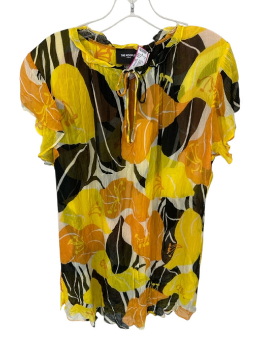 The Kooples Size 3/L Yellow & Black Viscose Short Sleeve Flowers Crinkle Dress Yellow & Black / 3/L