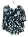 Alexander McQueen Size 40 Navy & Black Silk Short Sleeve Flower Buttons Top Navy & Black / 40