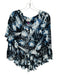Alexander McQueen Size 40 Navy & Black Silk Short Sleeve Flower Buttons Top Navy & Black / 40