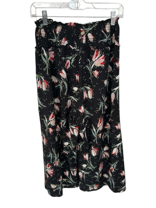 Rebecca Taylor Size S Black & Red Silk Blend Smocked Waist Band Flowers Pants Black & Red / S