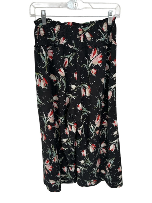 Rebecca Taylor Size S Black & Red Silk Blend Smocked Waist Band Flowers Pants Black & Red / S