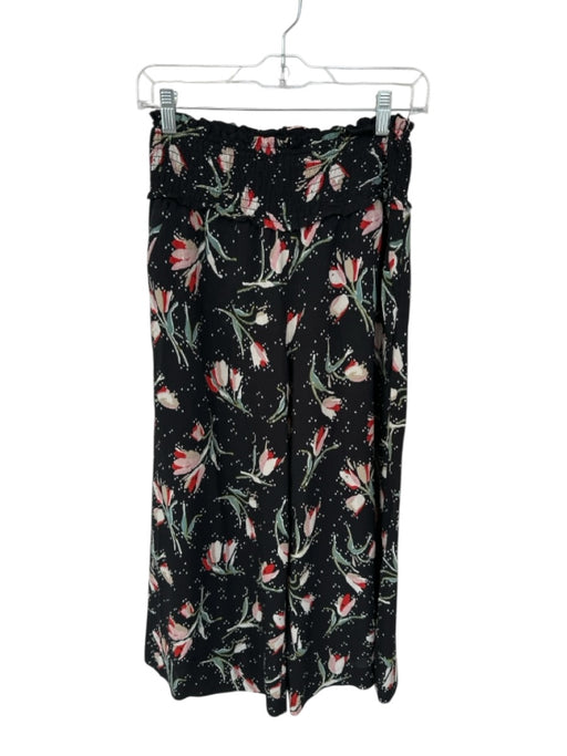 Rebecca Taylor Size S Black & Red Silk Blend Smocked Waist Band Flowers Pants Black & Red / S