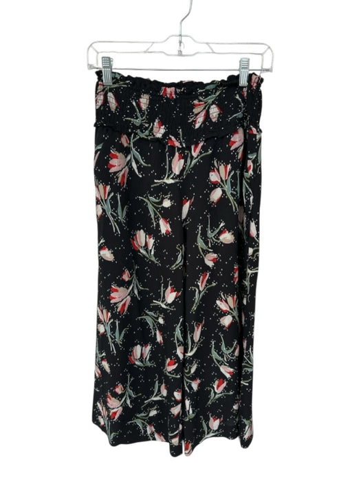 Rebecca Taylor Size S Black & Red Silk Blend Smocked Waist Band Flowers Pants Black & Red / S