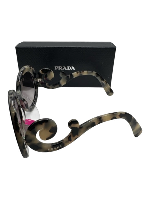 Prada Taupe & Black Acetate Tortoise shell Round Oversize Sunglasses Taupe & Black