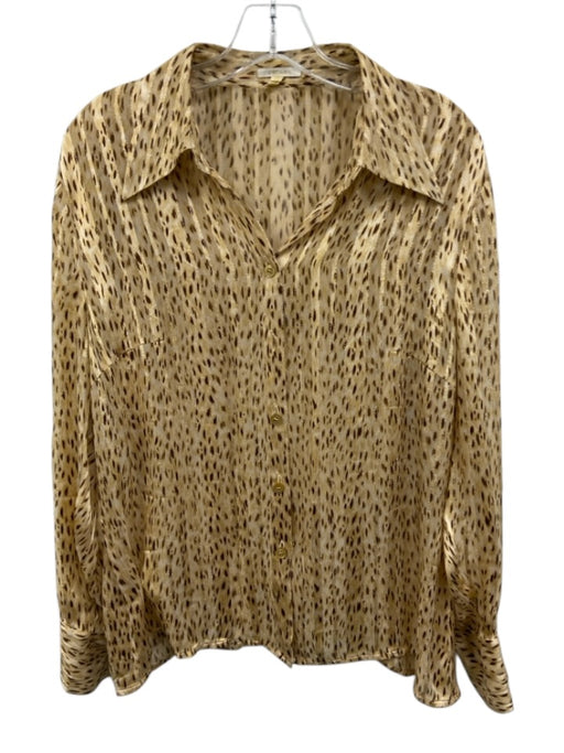 Escada Size 42 Tan, Brown & White Seide blend Collar Neck Spotted & sparkle Top Tan, Brown & White / 42