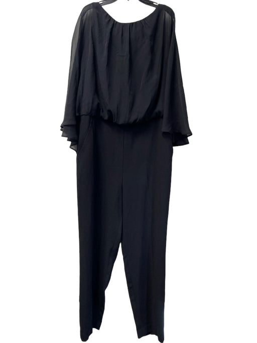 Trina Turk Size 10 Black Polyester Boat Neck Flowy Back Zip Jumpsuit Black / 10