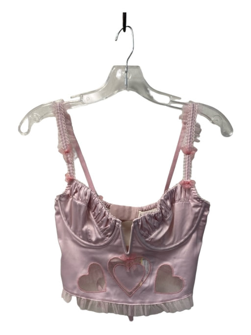 For Love & Lemons Size S Blush Pink Polyester Corset Top Bow Detail Ruffle Top Blush Pink / S