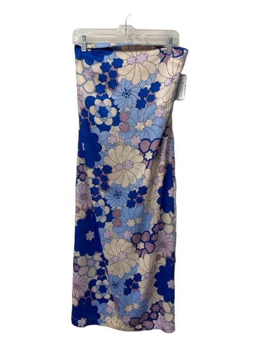 Zara Size XS White, Blue, Purple Polyester Strapless Side Zip Floral Print Dress White, Blue, Purple / XS