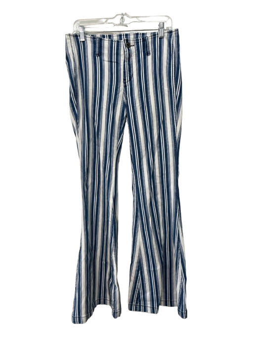 Free People Size 28 White & Blue Cotton Striped zip fly Flare Jeans White & Blue / 28