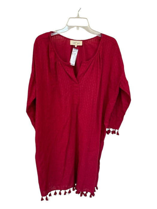 The Great Size 2/M Red Cotton Tassels Long Sleeve Dress Red / 2/M