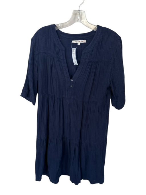 XiRENA Size L Navy Cotton 3/4 Sleeve Gauze V Neck Maxi Dress Navy / L