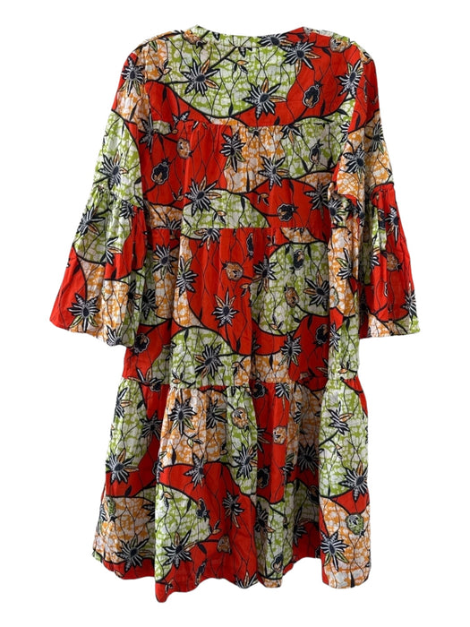Warm Size 3/L Red & green Cotton Long Bell Sleeve Flowers Dress Red & green / 3/L