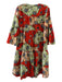 Warm Size 3/L Red & green Cotton Long Bell Sleeve Flowers Dress Red & green / 3/L