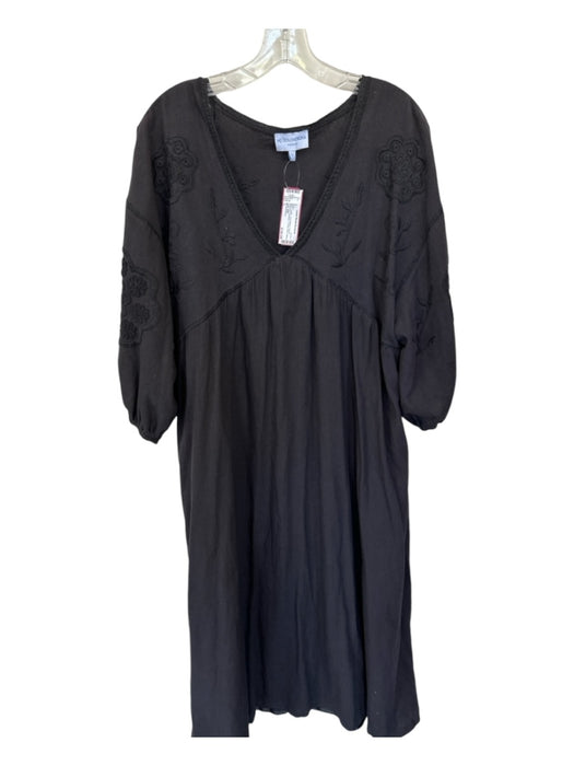 Mi Golondrina Size L Black Cotton Long Balloon Sleeve Embroider Detailing Dress Black / L