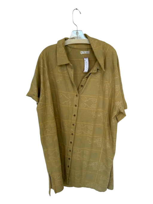 We The Free Size L Mustard Cotton Embroidered Short Sleeve Button Down Dress Mustard / L