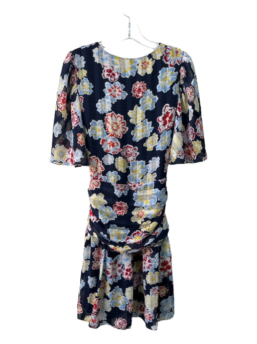 Tanya Taylor Size 10 Navy, White & Multi Polyester Textured Floral Print Dress Navy, White & Multi / 10