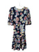 Tanya Taylor Size 10 Navy, White & Multi Polyester Textured Floral Print Dress Navy, White & Multi / 10