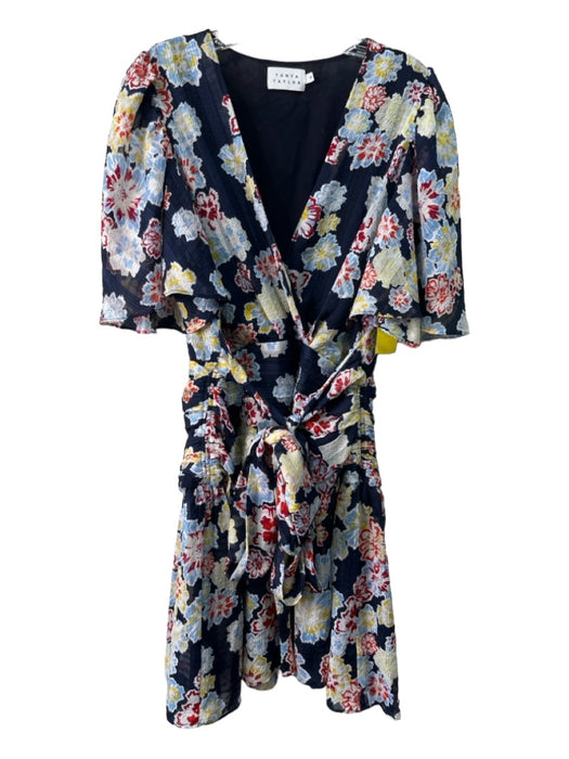 Tanya Taylor Size 10 Navy, White & Multi Polyester Textured Floral Print Dress Navy, White & Multi / 10