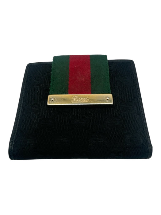 Gucci Black, Green, Red Canvas & Leather Web Stripe Guccissima Bi-Fold Wallets Black, Green, Red